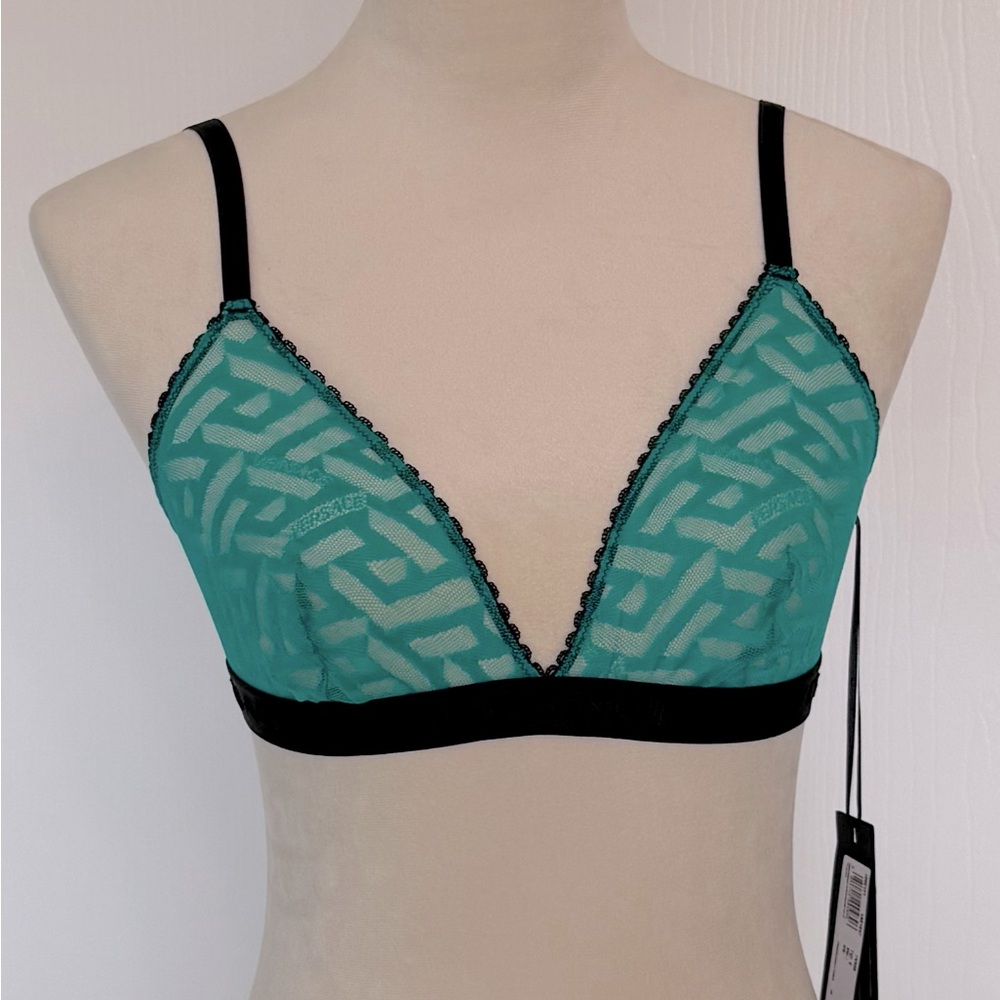 Versace Teal and Black Lace Bralette